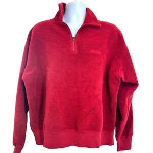 Roots Athletic Canada 90s Mens Red L 1/4 Zip Reverse Fleece Sweater Sweatshirt
